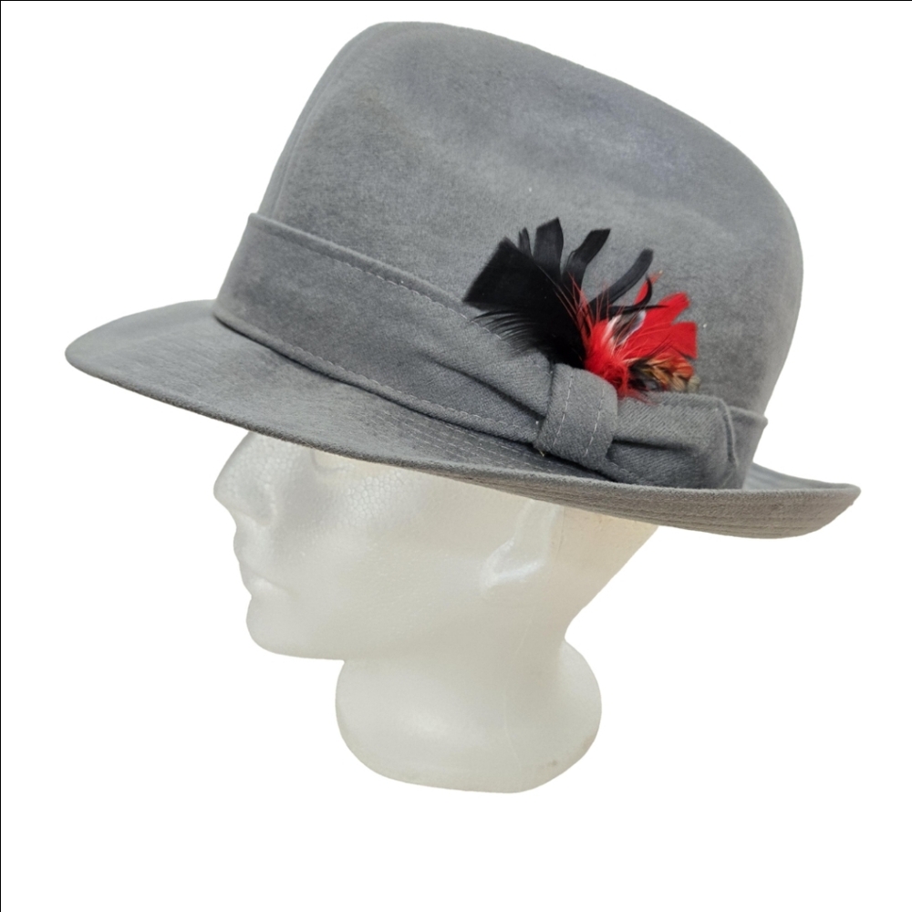 Vintage Mallory By‎ Stetson Grey Feathered Fedora Hat 7 1/8